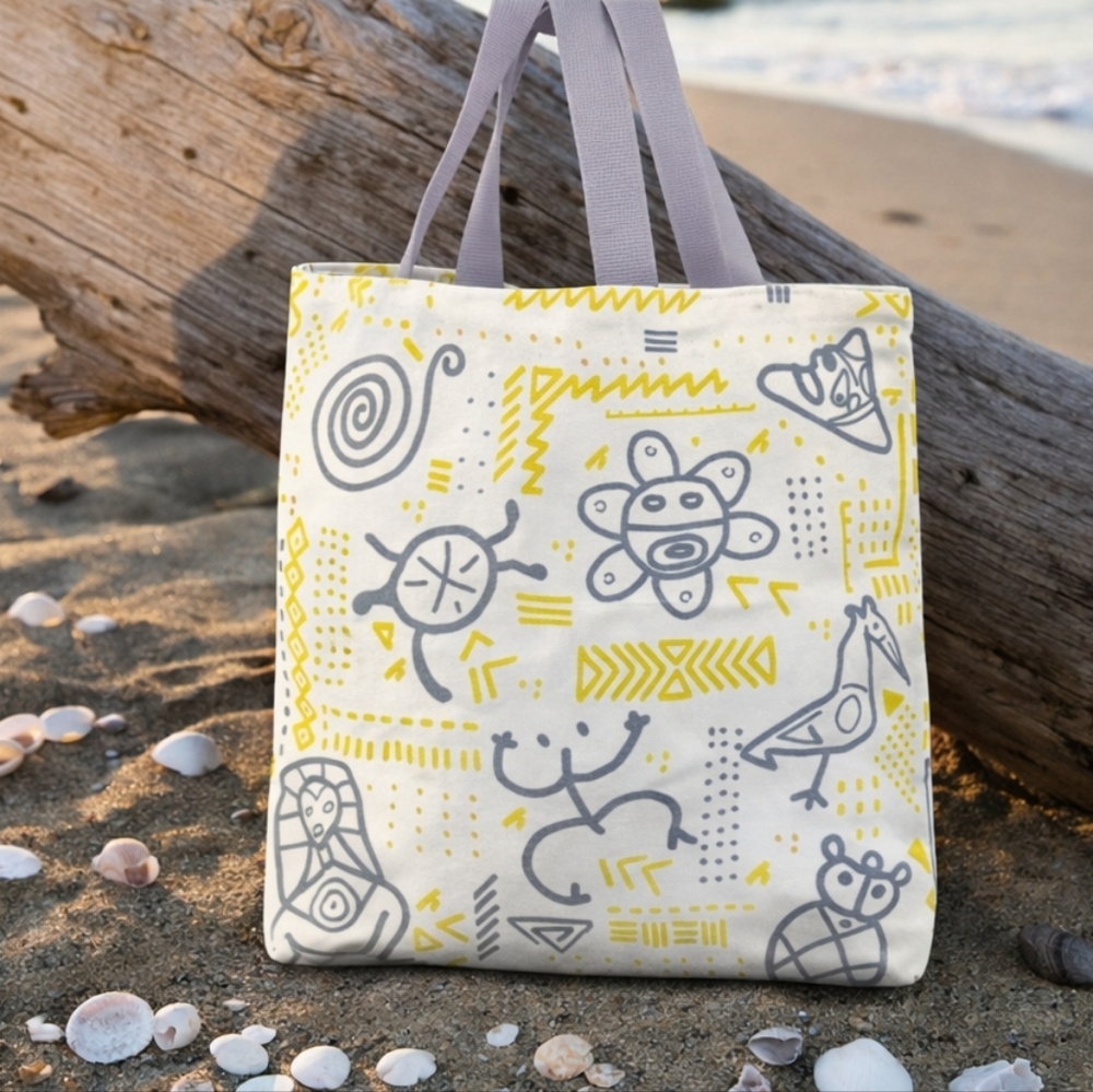 New Taino Tote Bag Puerto Rico Grey Yellow Boutique Beach Bag🌺